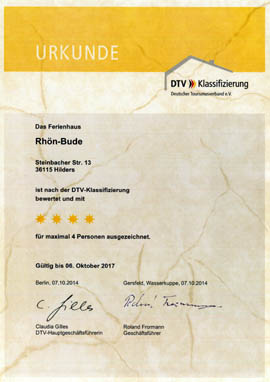 Rhönbude - DTV - Zertifikat - 4 Sterne